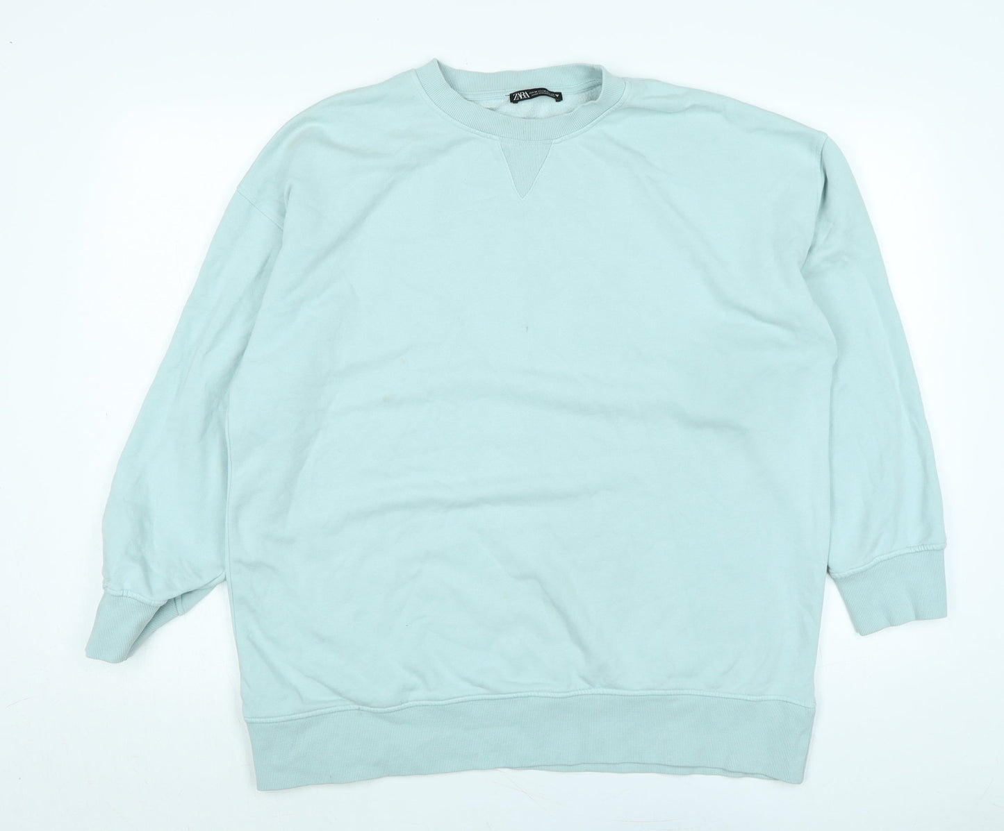 Zara Womens Green Cotton Pullover Sweatshirt Size M