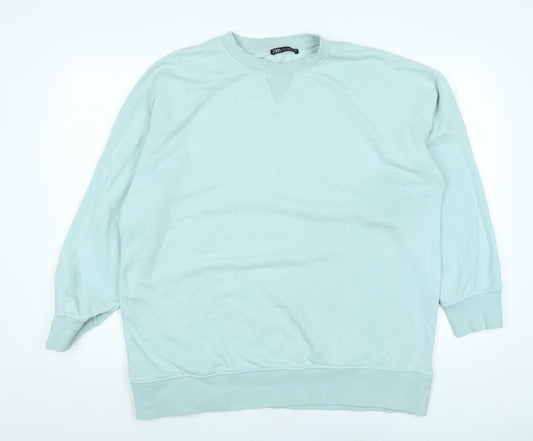 Zara Womens Green Cotton Pullover Sweatshirt Size M