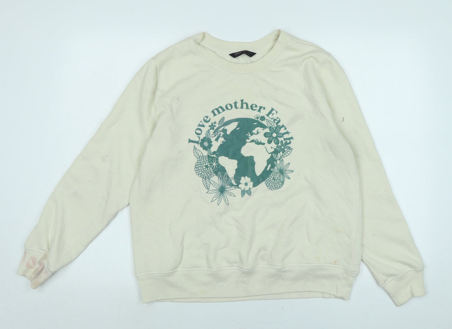 Marks and Spencer Womens Ivory Polyester Pullover Sweatshirt Size 14