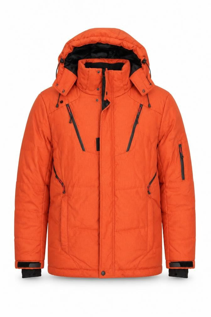Down Fkow Mens Orange Jacket Coat Size L Zip