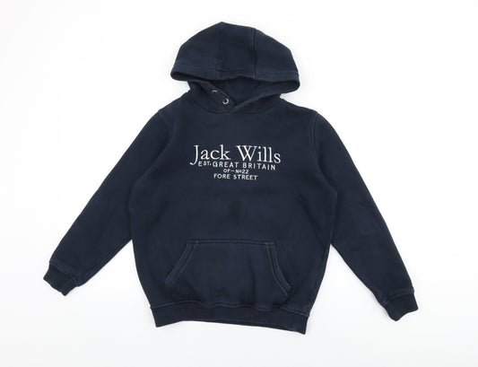 Jack Wills Girls Blue Cotton Pullover Hoodie Size 12-13 Years Pullover - Jack Wills Logo