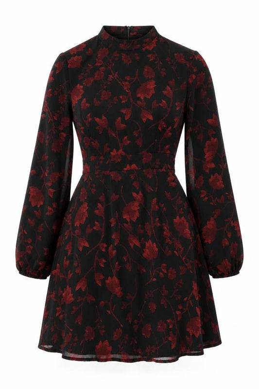 Apricot Womens Black Floral Polyester Skater Dress Size 8 Round Neck Zip