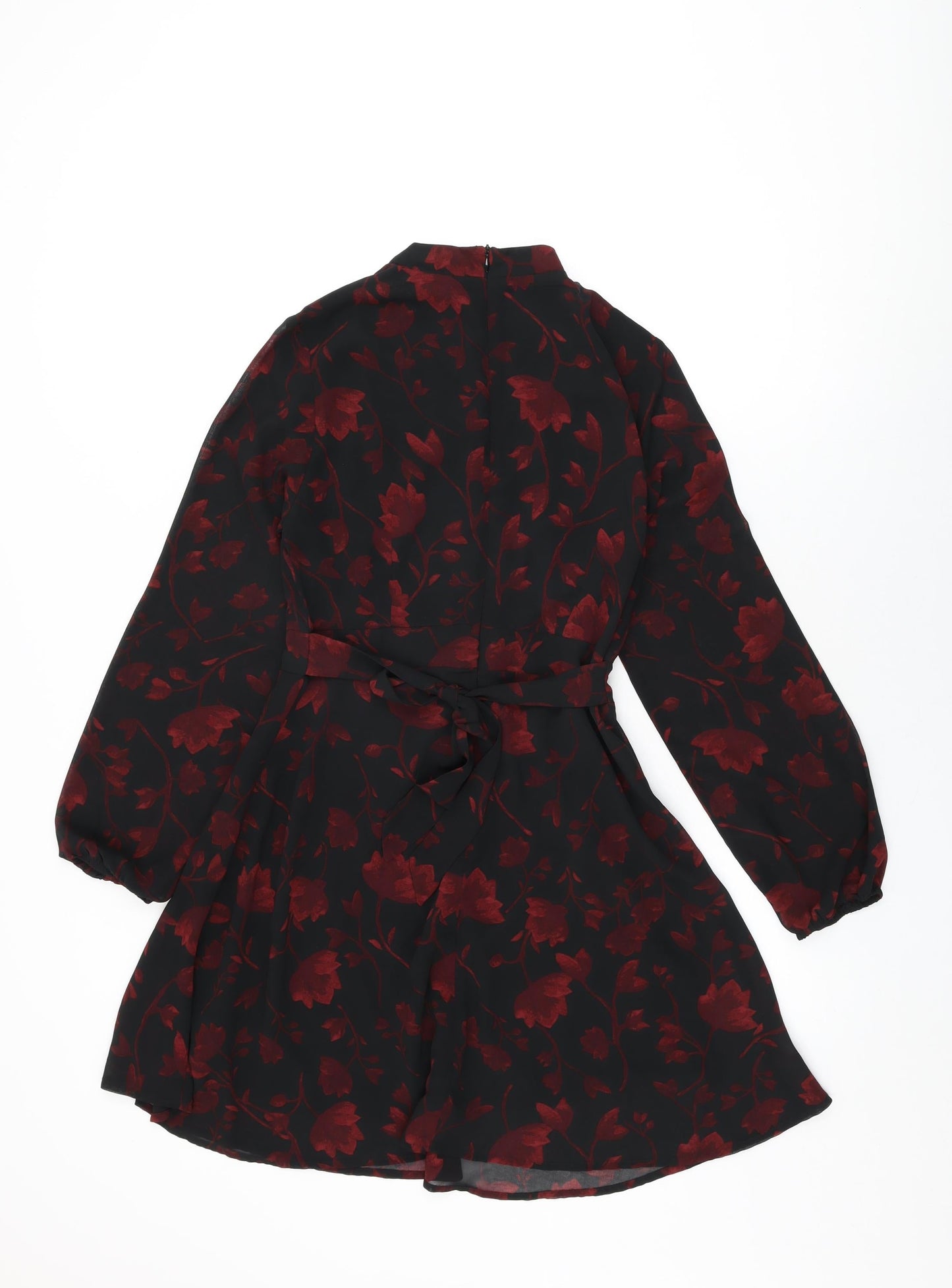 Apricot Womens Black Floral Polyester Skater Dress Size 8 Round Neck Zip