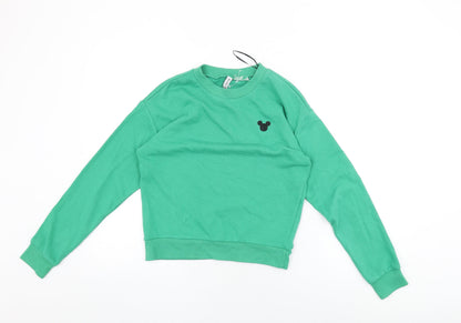 Preloved H&M Womens Green Cotton Pullover Sweatshirt Size XS Pullover - Mickey Mouse - Front