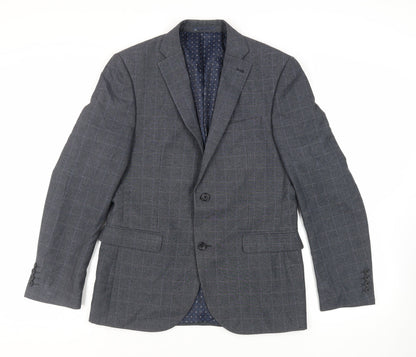 Next Mens Grey Plaid Polyester Jacket Suit Jacket Size 40 Regular