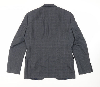 Next Mens Grey Plaid Polyester Jacket Suit Jacket Size 40 Regular