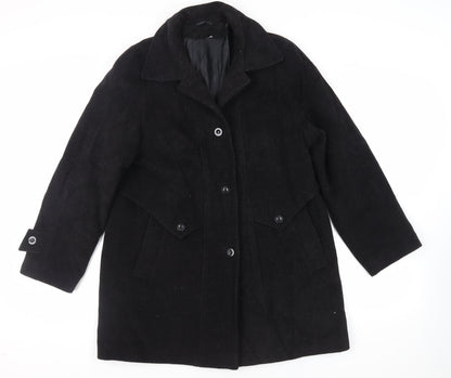 St Bernard Womens Black Overcoat Coat Size 12 Button - Vintage