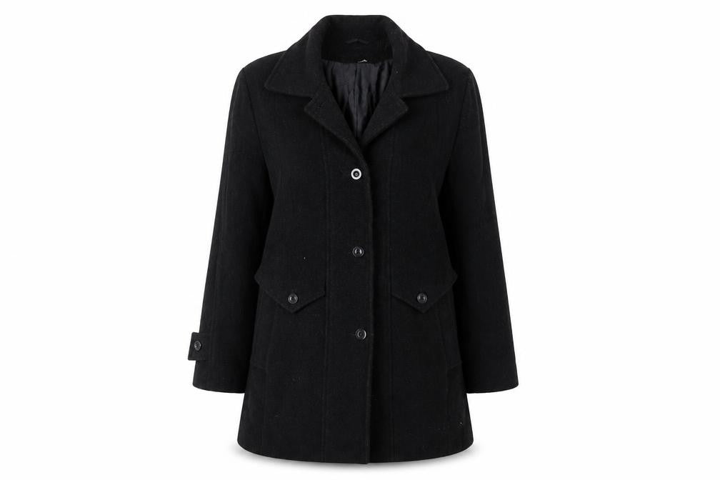 St Bernard Womens Black Overcoat Coat Size 12 Button - Vintage