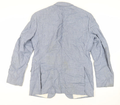 Back view of French Connection men’s blue linen jacket blazer, size 40, regular