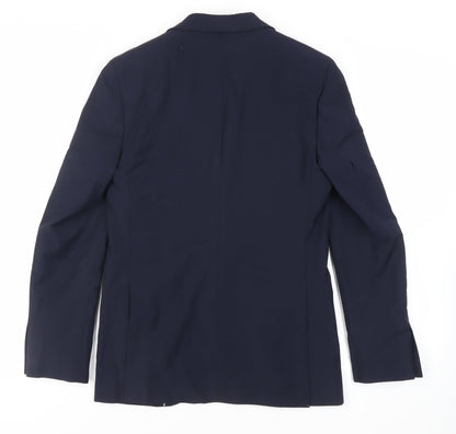Back view of Autograph men’s blue wool jacket suit jacket, size 36, regular