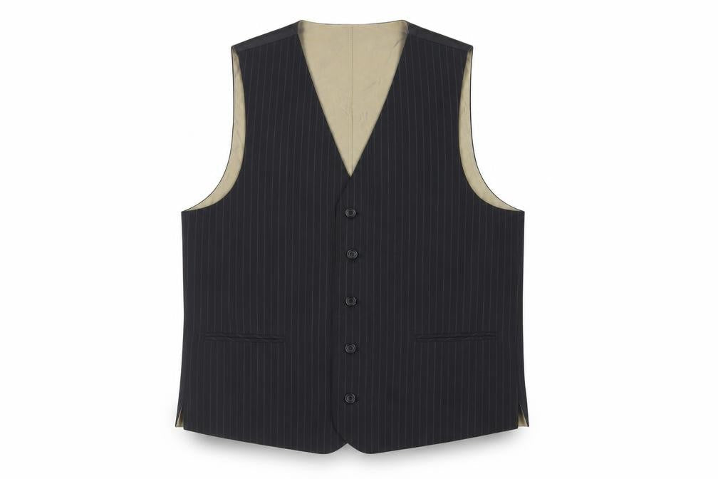 Pierre Remon Mens Black Striped Polyester Jacket Suit Waistcoat Size 44 Regular