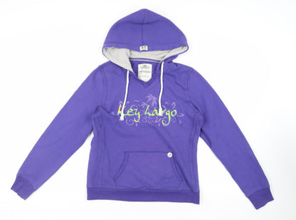 Additional front view of EMI women’s purple cotton pullover hoodie, size L, pullover - logo pockets key largo