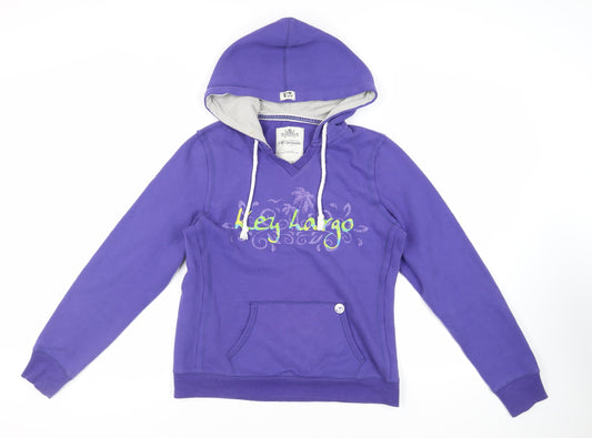 EMI Womens Purple Cotton Pullover Hoodie Size L Pullover - Logo Pockets Key Largo