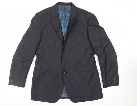 Marks and Spencer Mens Grey Striped Wool Jacket Suit Jacket Size 40 Regular
