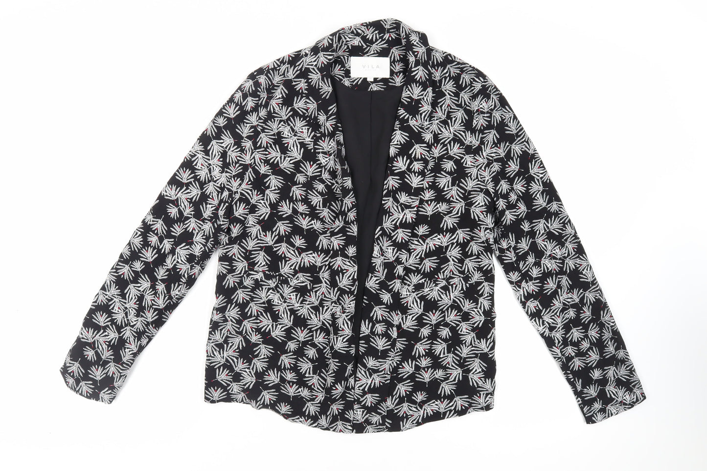 VILA Womens Black Floral Viscose Kimono Blouse Size 10 V-Neck - Open