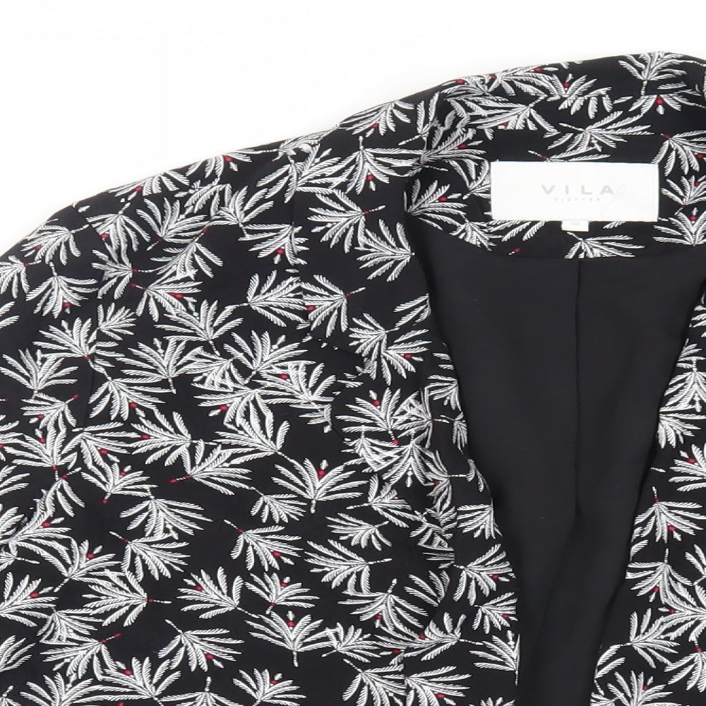 VILA Womens Black Floral Viscose Kimono Blouse Size 10 V-Neck - Open