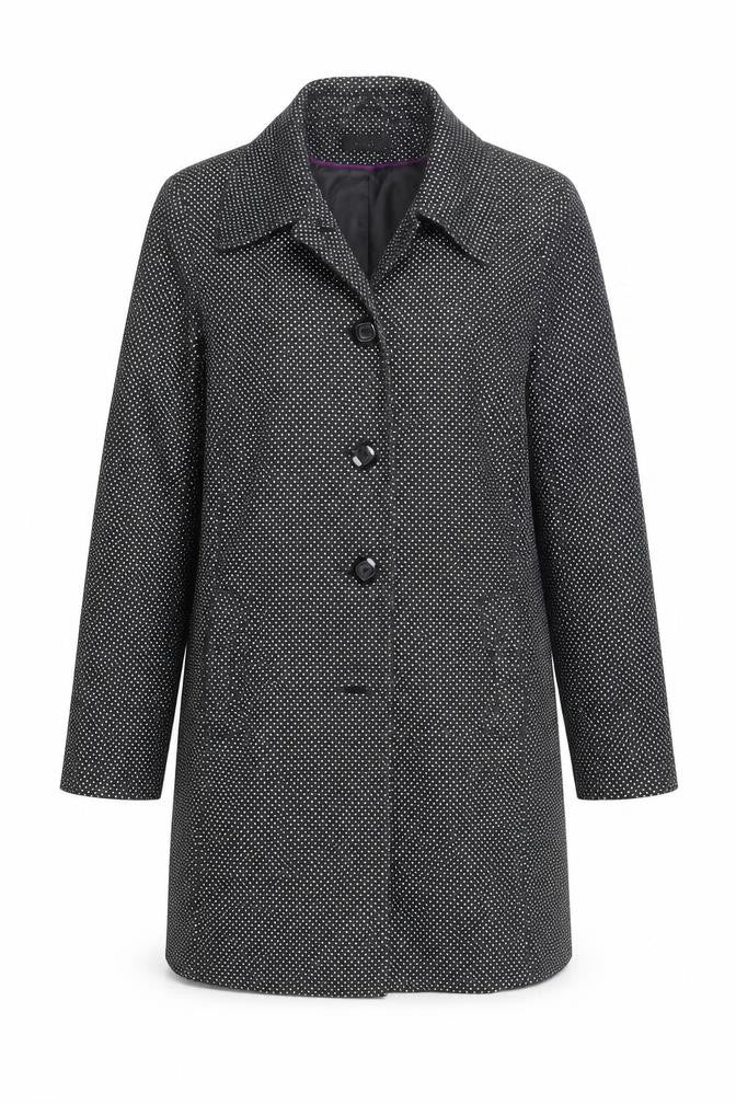M&Co Womens Black Polka Dot Overcoat Coat Size 14 Button