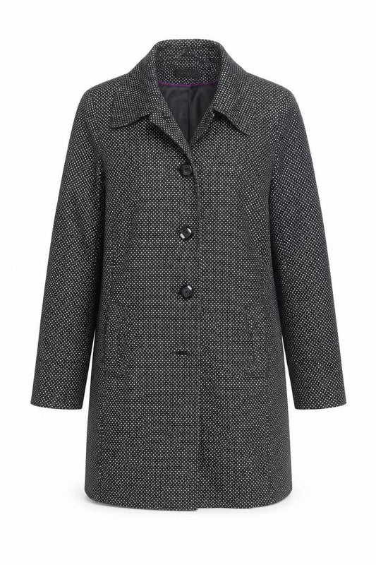 M&Co Womens Black Polka Dot Overcoat Coat Size 14 Button