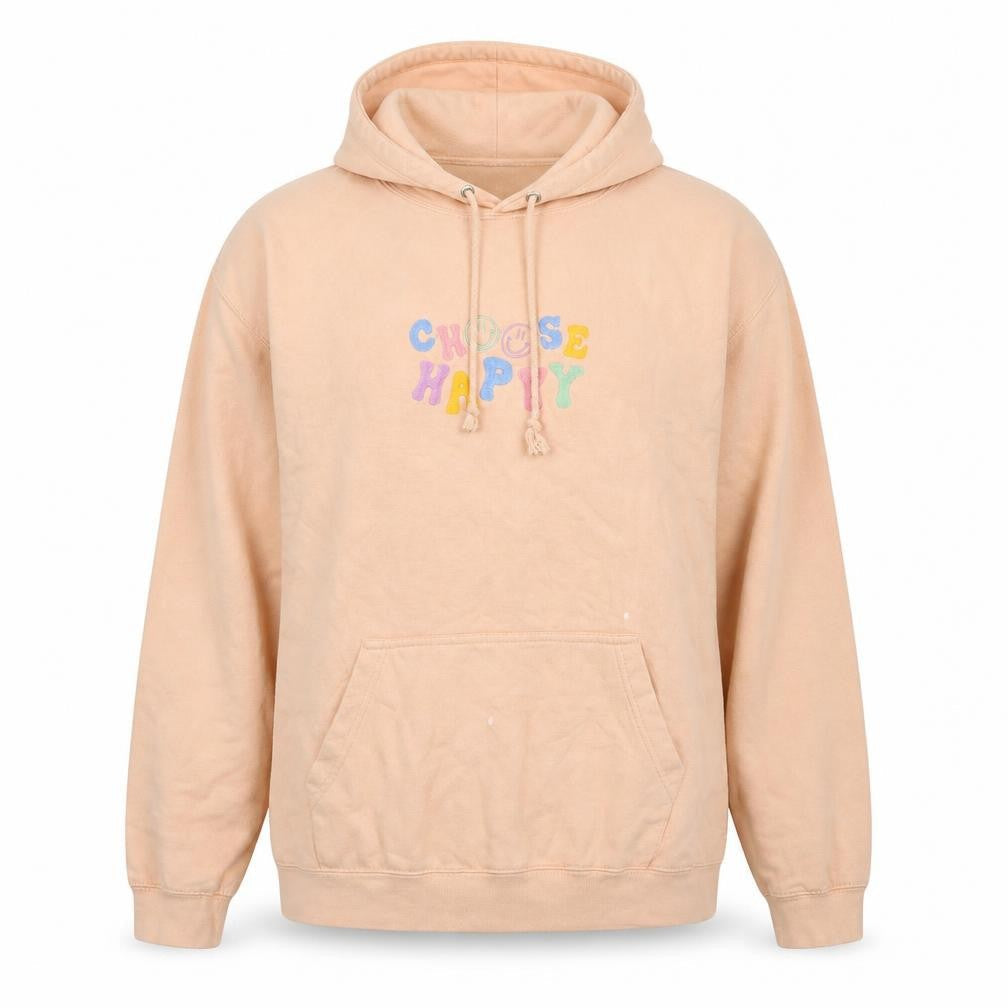 Choose Happy Womens Beige Cotton Pullover Hoodie Size 2XL Pullover - Logo