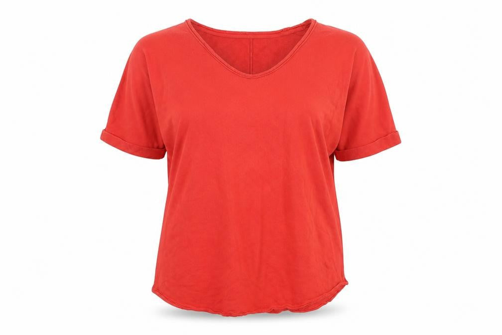 Marks & Spencer Womens Red Cotton Basic T-Shirt Size 10 V-Neck