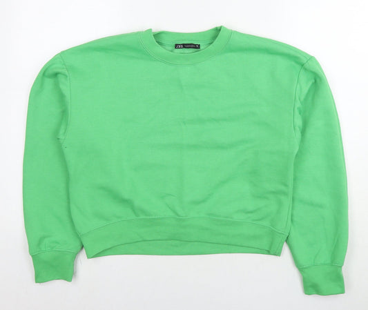 Zara Womens Green Cotton Pullover Sweatshirt Size S Pullover