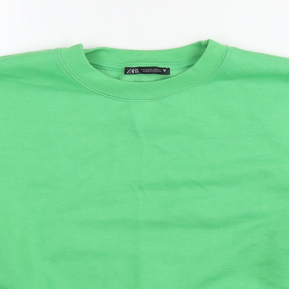 Zara Womens Green Cotton Pullover Sweatshirt Size S Pullover