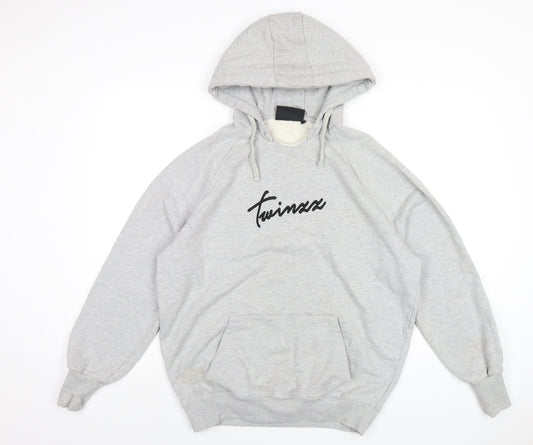 Twinzz Mens Grey Cotton Pullover Hoodie Size L