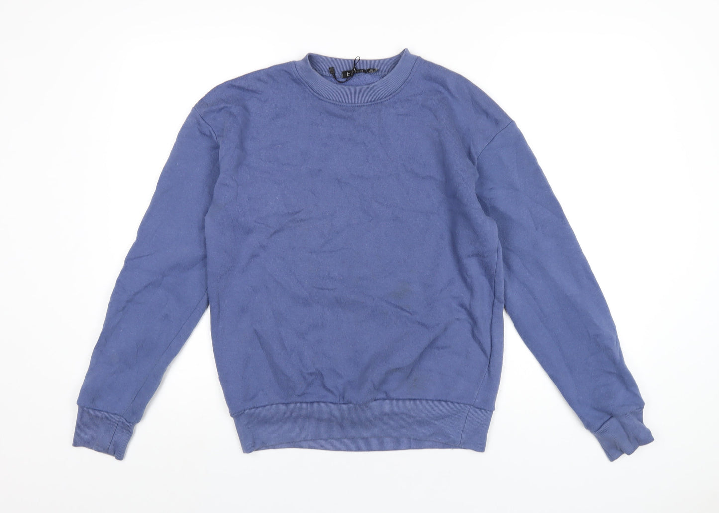 Boohoo Womens Blue Cotton Pullover Sweatshirt Size 8 Pullover