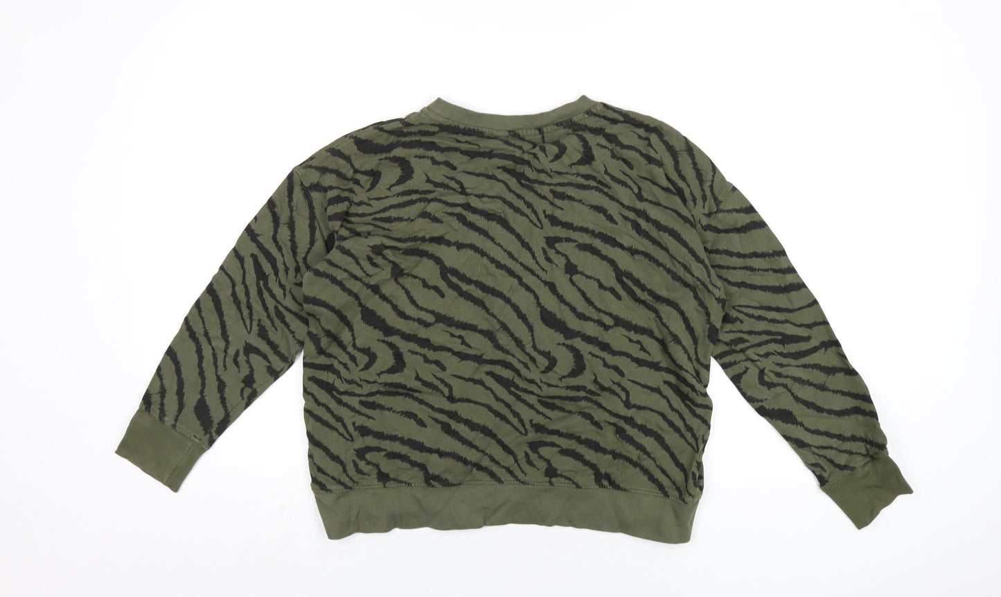 John Lewis Womens Green Animal Print Cotton Pullover Sweatshirt Size S Pullover