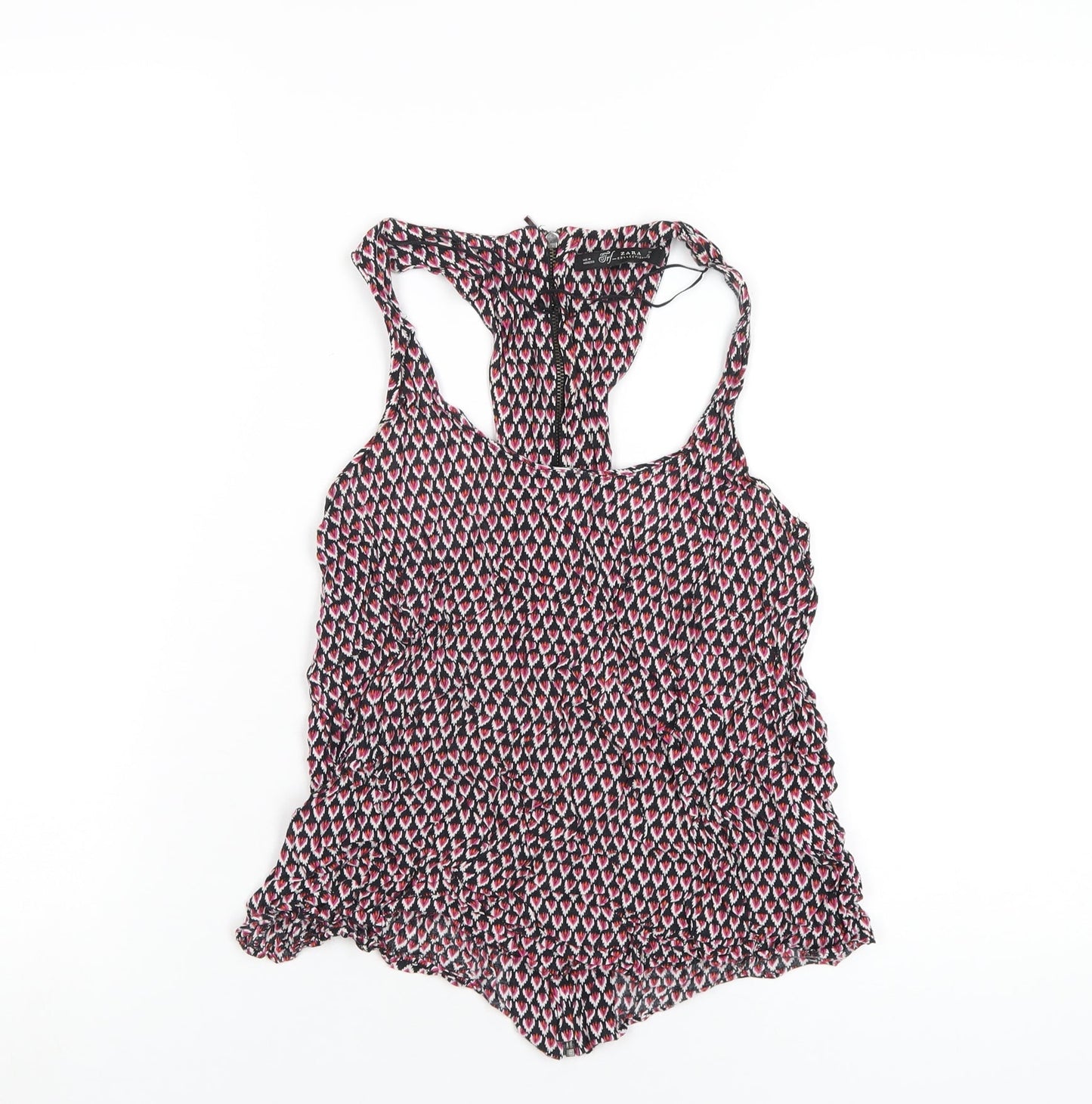 Zara Womens Multicoloured Geometric Viscose Basic Tank Size S Scoop Neck