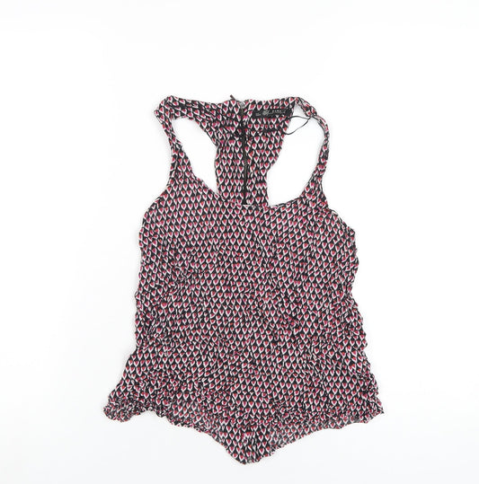 Zara Womens Multicoloured Geometric Viscose Basic Tank Size S Scoop Neck