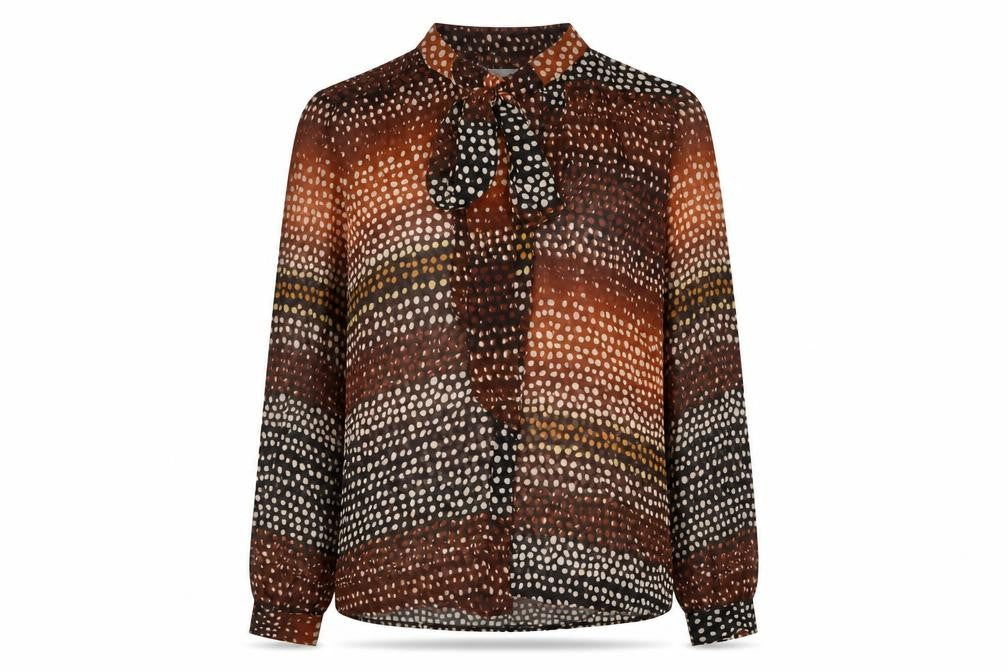 Mango Womens Brown Geometric Polyester Basic Blouse Size S Round Neck
