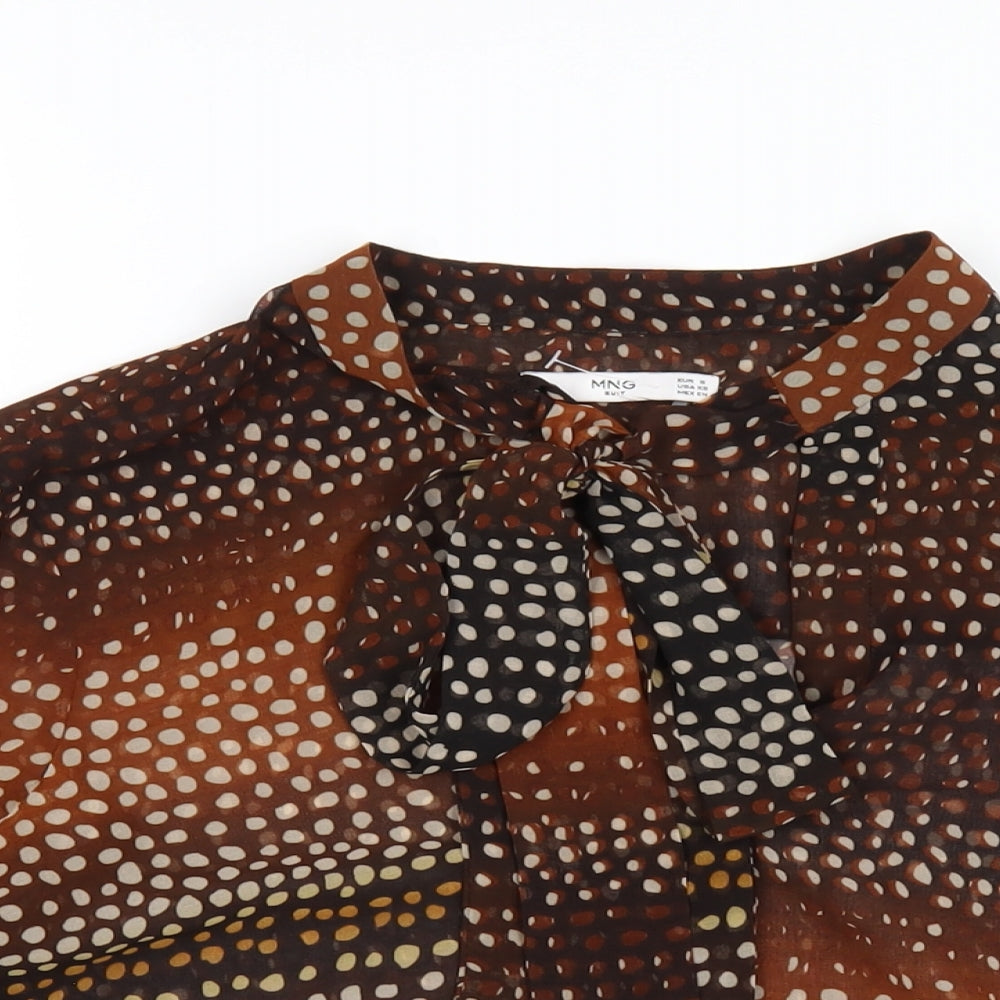 Mango Womens Brown Geometric Polyester Basic Blouse Size S Round Neck