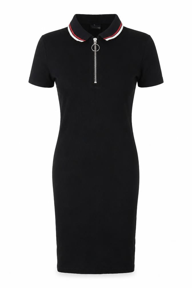 Sparkle & Fade Womens Black Cotton Bodycon Size M Collared Zip