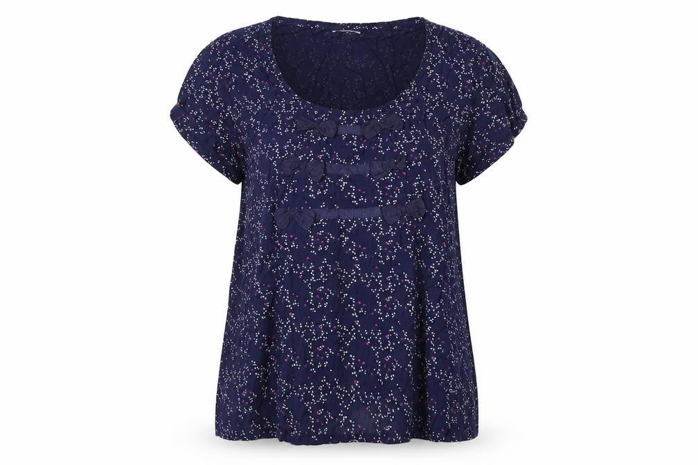 River Island Womens Blue Geometric Viscose Basic T-Shirt Size 16 Scoop Neck