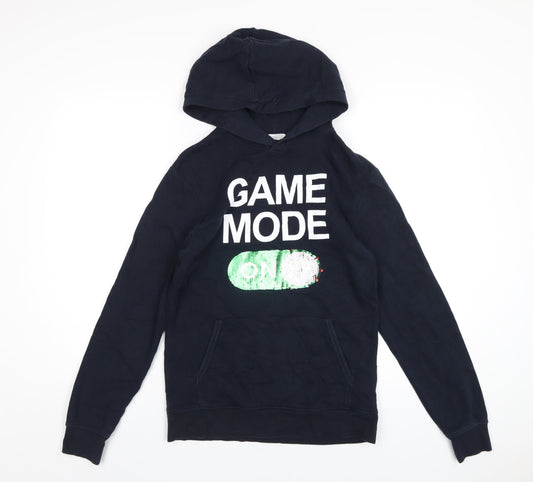 H&M Boys Blue Cotton Pullover Hoodie Size 12-13 Years Pullover - Reversible Sequins