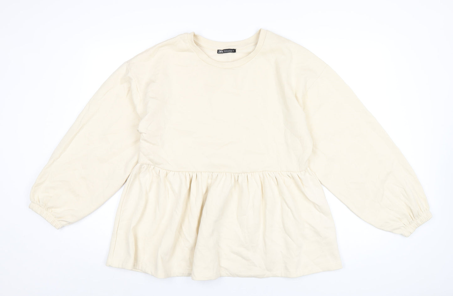 Zara Womens Ivory Cotton Pullover Sweatshirt Size M Pullover