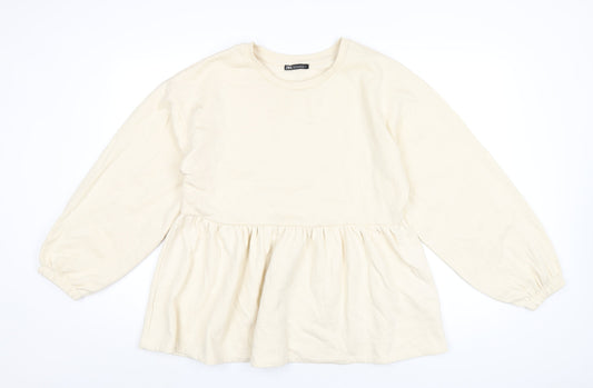 Zara Womens Ivory Cotton Pullover Sweatshirt Size M Pullover