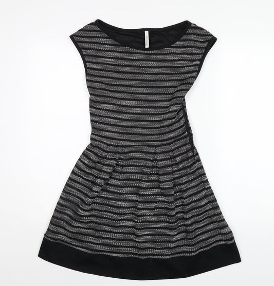 Stradivarius Womens Black Polyester A-Line Size S Round Neck Zip