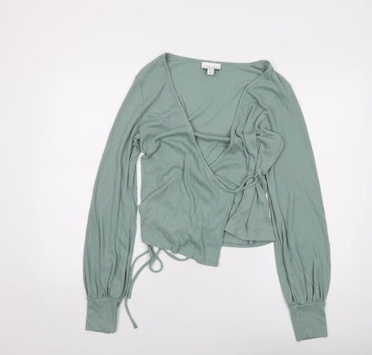 Topshop Womens Green Viscose Wrap Blouse Size L V-Neck