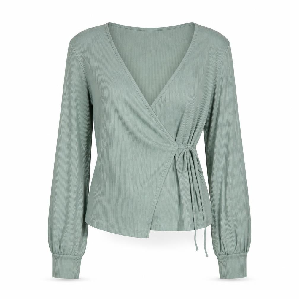 Topshop Womens Green Viscose Wrap Blouse Size L V-Neck