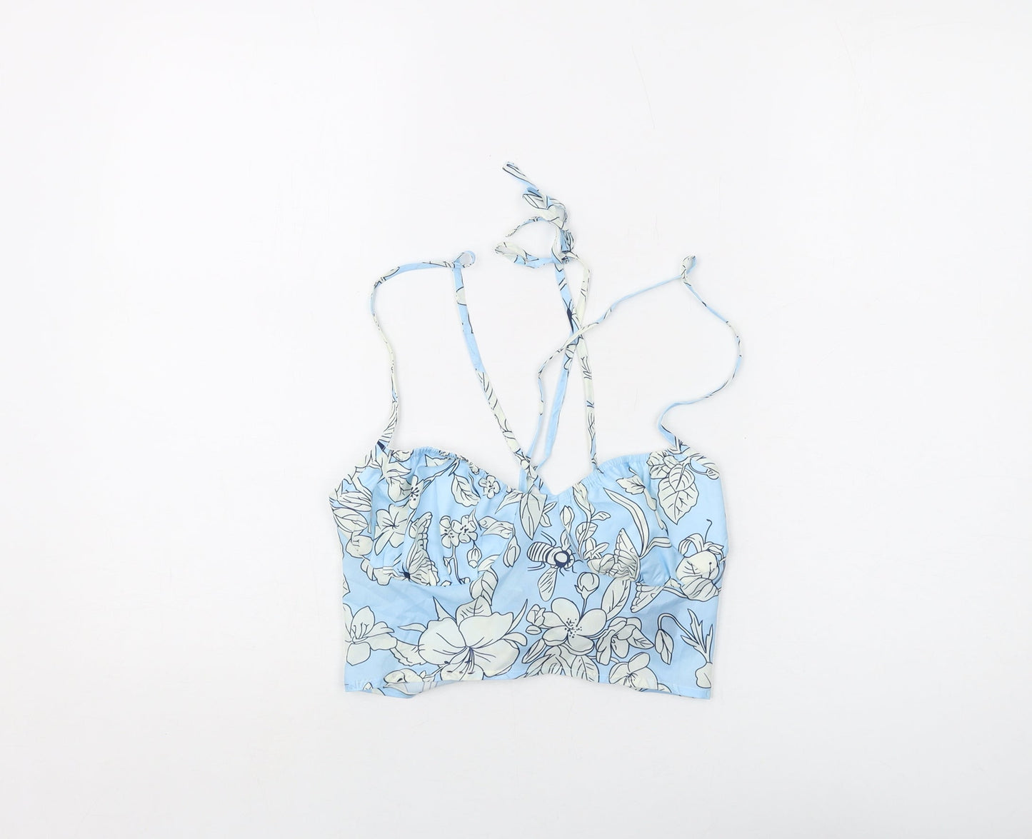 Cider Womens Blue Floral Polyester Cropped Tank Size S Round Neck