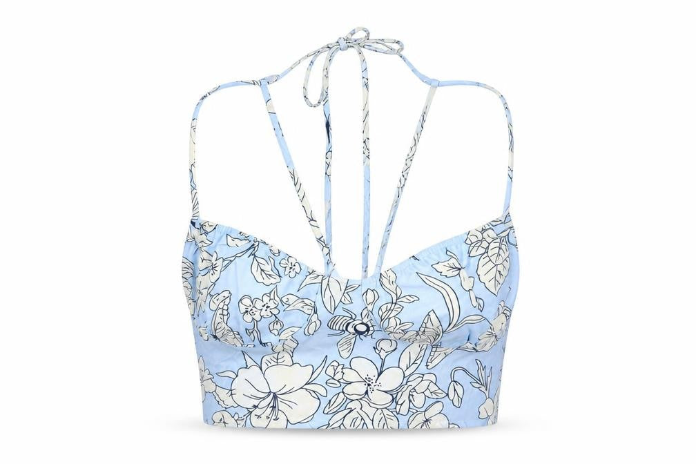 Cider Womens Blue Floral Polyester Cropped Tank Size S Round Neck
