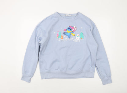 Preloved Disney Womens Blue Cotton Pullover Sweatshirt Size 10 Pullover - Stitch - Front