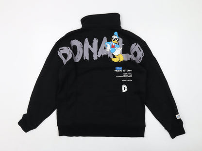 Preloved Disney Womens Black Cotton Pullover Sweatshirt Size M Zip - Back