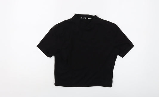 NA-KD Womens Black Polyester Cropped T-Shirt Size S Mock Neck