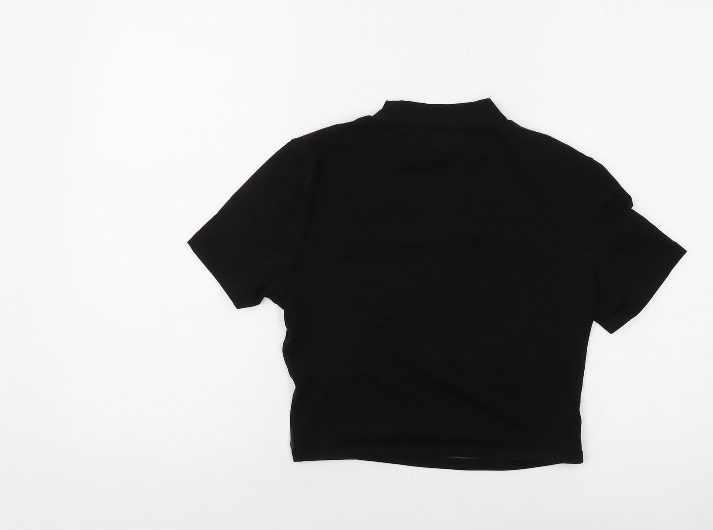 NA-KD Womens Black Polyester Cropped T-Shirt Size S Mock Neck