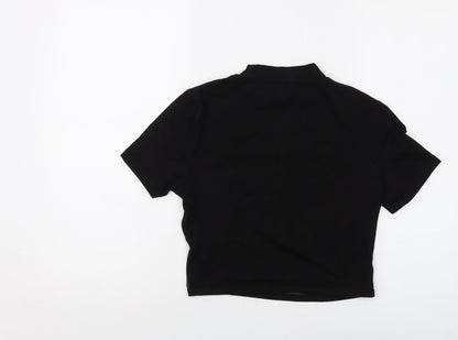 NA-KD Womens Black Polyester Cropped T-Shirt Size S Mock Neck