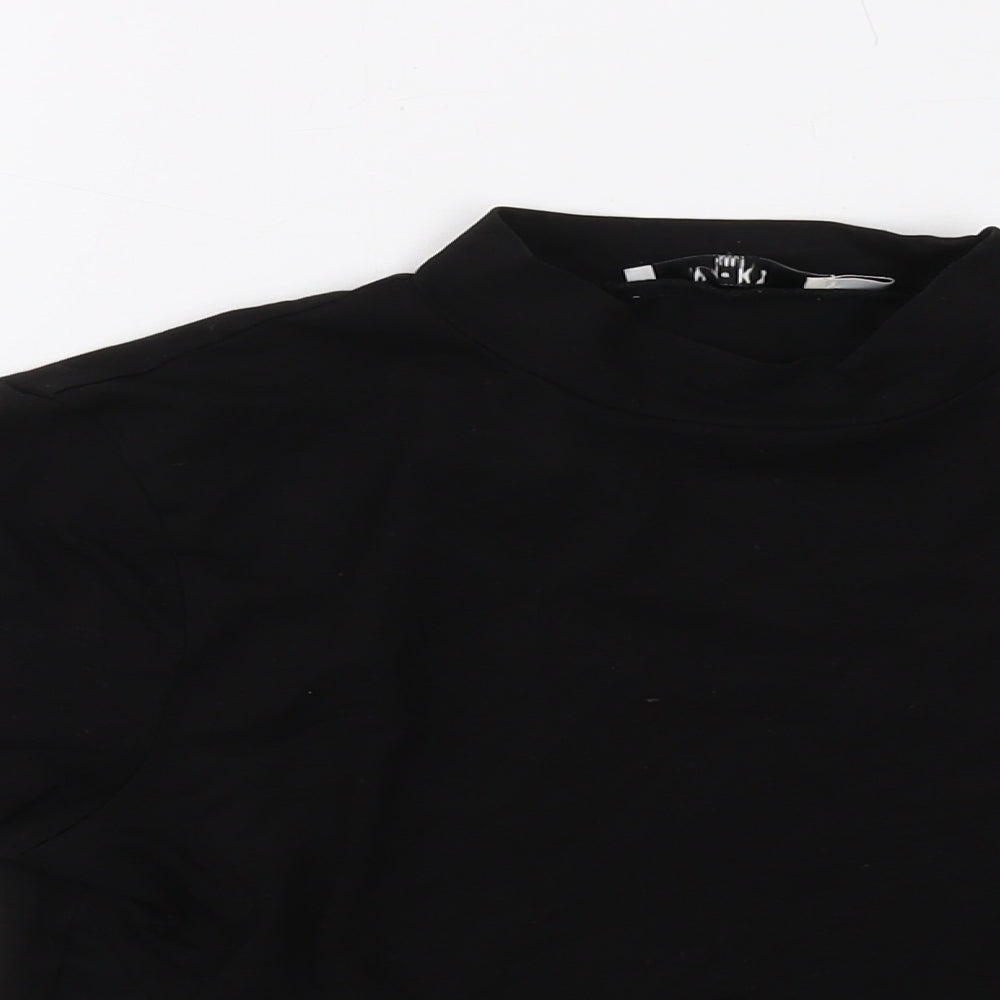 NA-KD Womens Black Polyester Cropped T-Shirt Size S Mock Neck