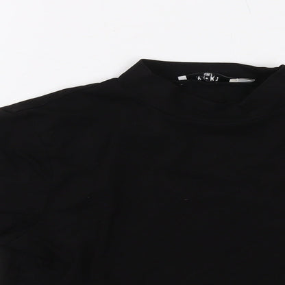 NA-KD Womens Black Polyester Cropped T-Shirt Size S Mock Neck